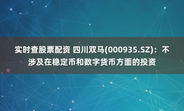 实时查股票配资 四川双马(000935.SZ)：不涉及在稳定币和数字货币方面的投资