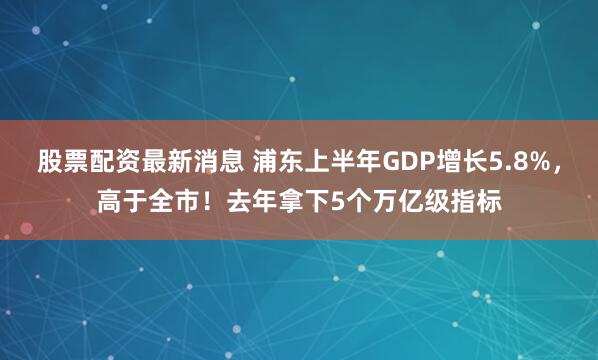 股票配资最新消息 浦东上半年GDP增长5.8%，高于全市！去年拿下5个万亿级指标